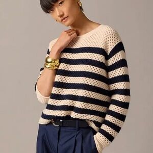 NWT J. Crew Collection cashmere pointelle roll-cuff sweater - stripes -  medium